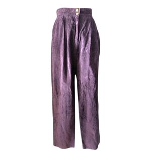 Vintage Danier Leather Pleated High Waist Trousers Purple Suede 80s 90s Tapered